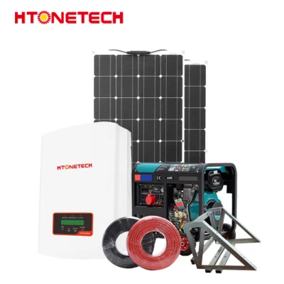 Htonetech 550W 単結晶太陽光発電ソーラーパネル、グリッドインバーター付き中国ハイブリッドエネルギーメーター、空気タンク付きディーゼル発電機 CT ドライブ太陽光発電システム